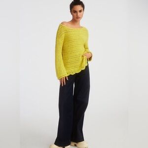 Anthropologie Scalloped Knit Sweater Size Medium Cotton Blend Crochet Melon